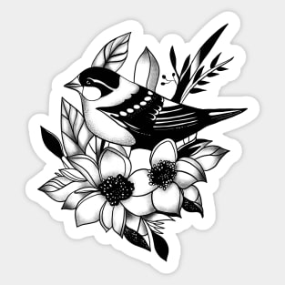 Eternal Flight: Neotraditional Sparrow and Floral Sticker